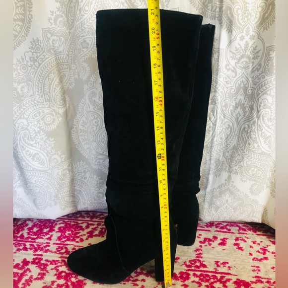 Suede over-the-knee slouch heel boots - Picture 6 of 16